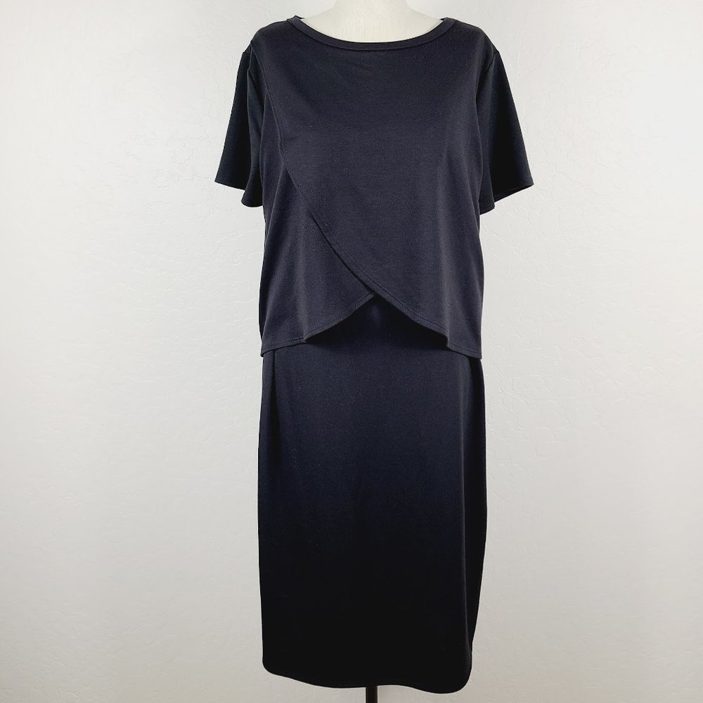 Roolee Nursing Dress XL Black Knit Short Sleeve Pullover Midi Shift - Picture 1 of 5